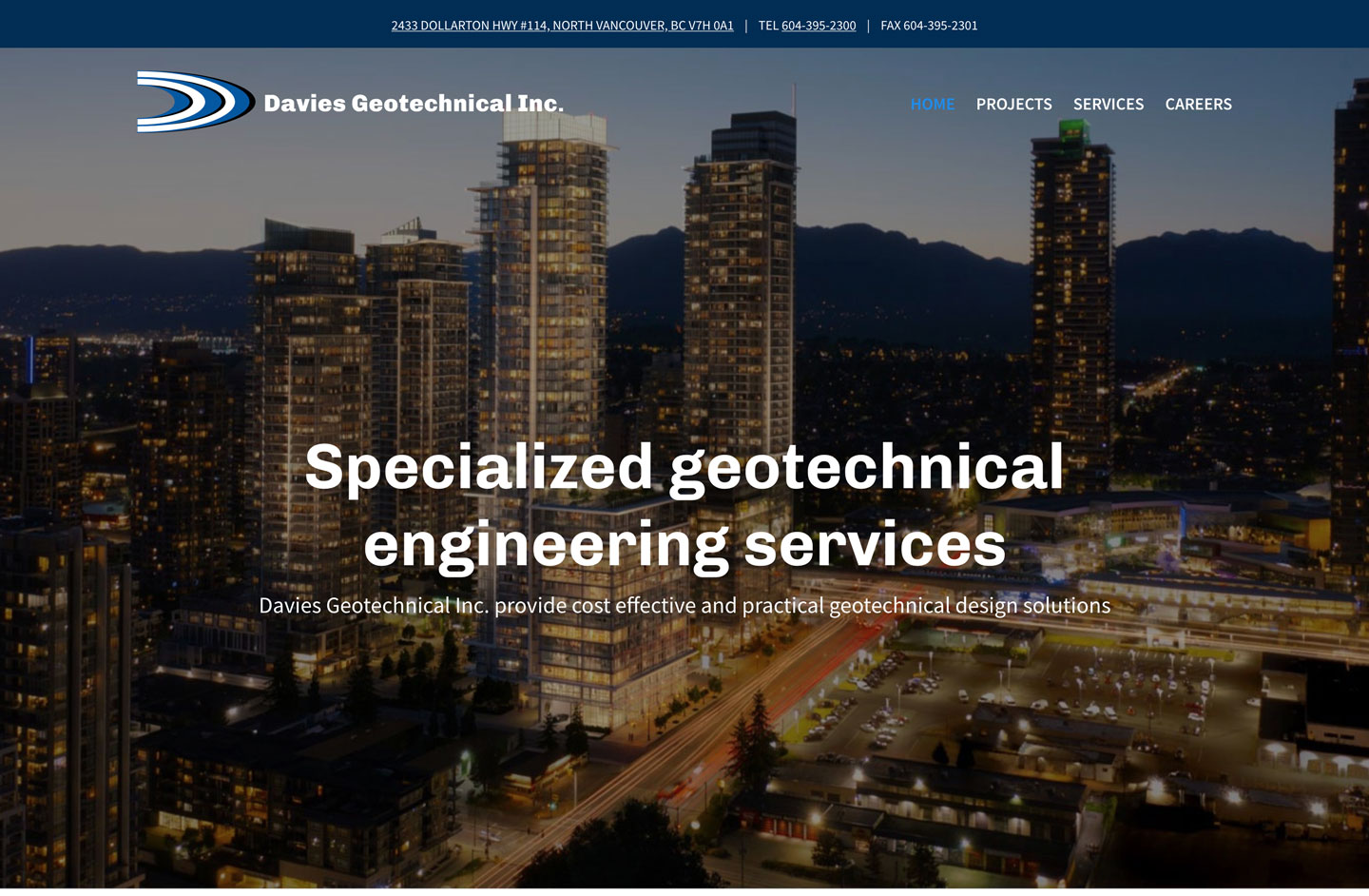 Davies Geotechnical Inc home page WordPress