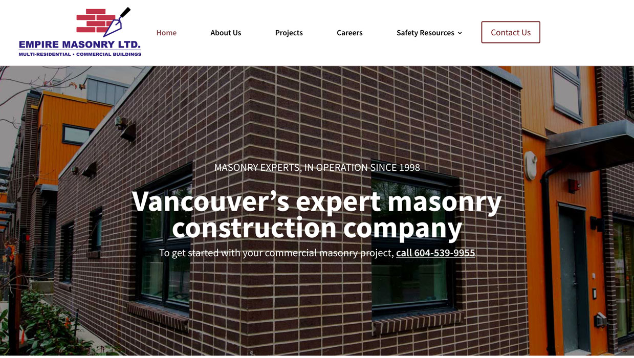 Empire Masonry Vancouver home page